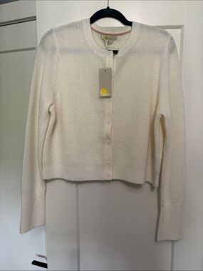 Boden Cream Button-Up Knit Cardigan